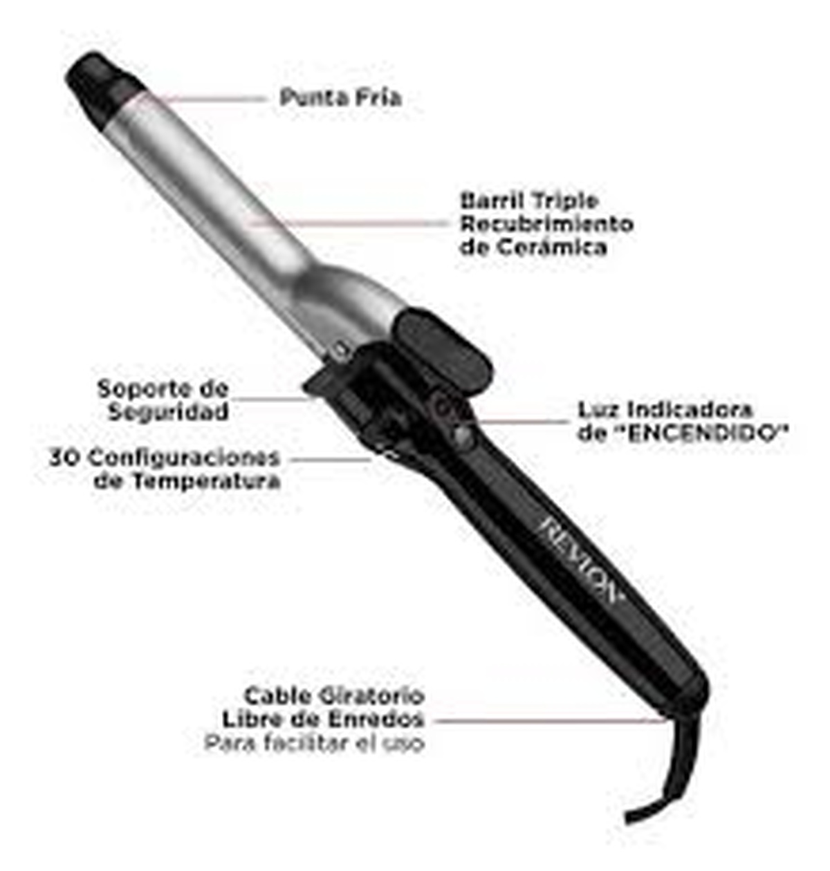 TENAZA RIZADORA DE CABELLO REVLON RV051BLKLA3 CERAMICA 1PUL NEGRO